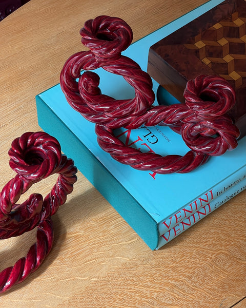Vintage burgundy twisted ceramic candle holder (2 available)