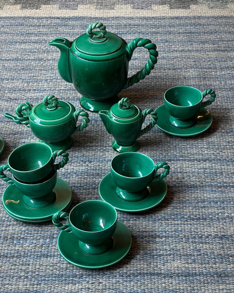 Vintage Vallauris green ceramic coffee set/tableware