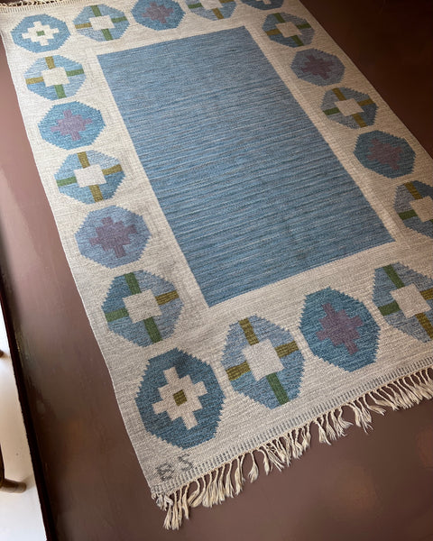 Vintage flat weave rug by Birgitta Södergren (BS)