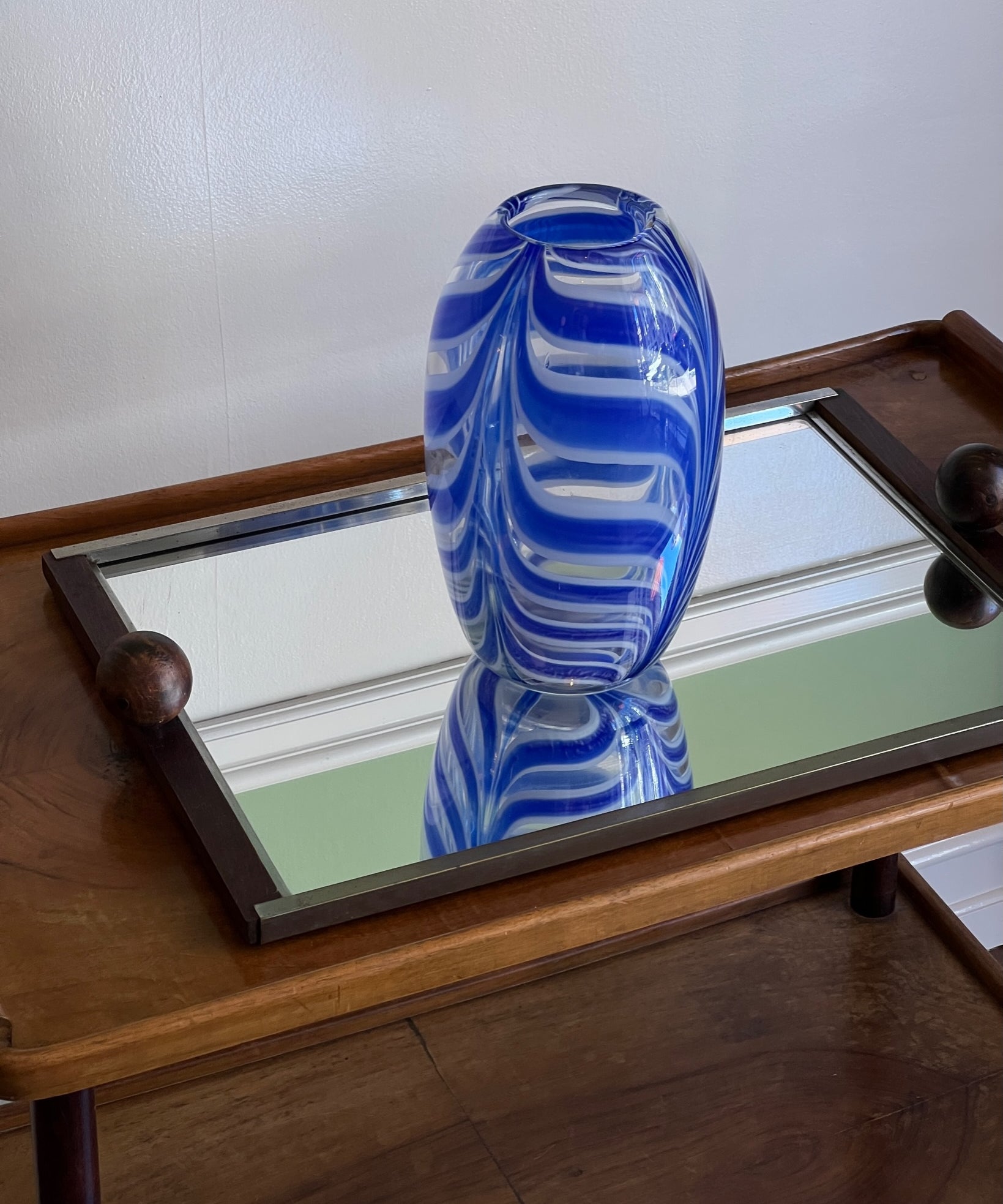 Vintage blue patterned Murano vase