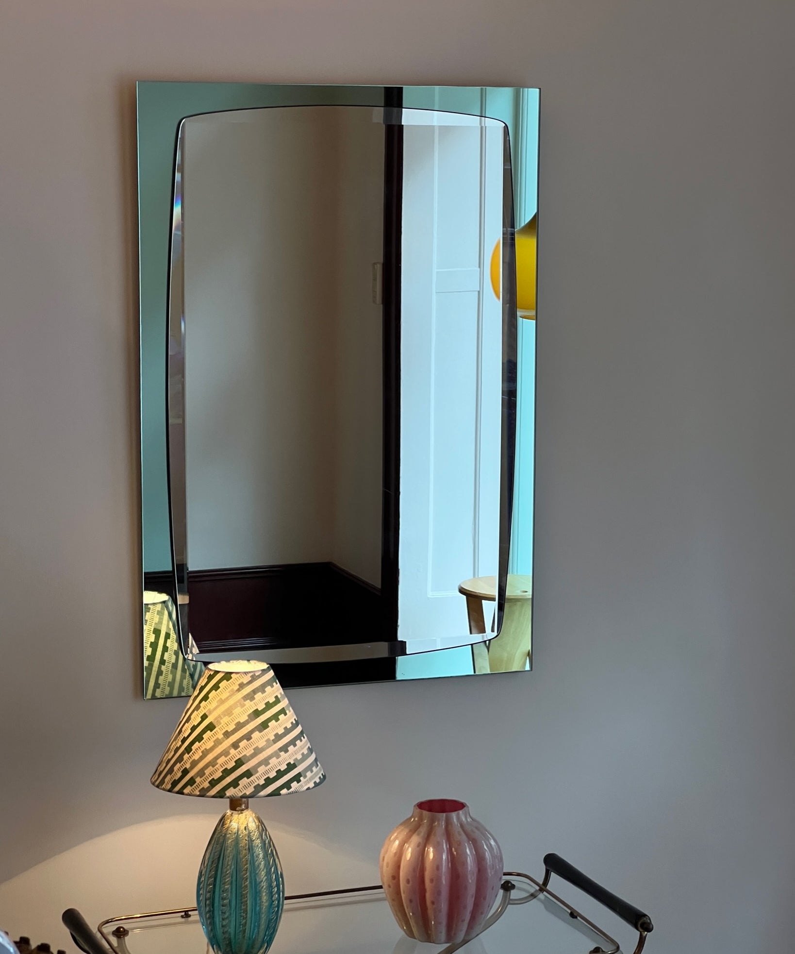 Large vintage Italian mirror with turquoise mirror frame