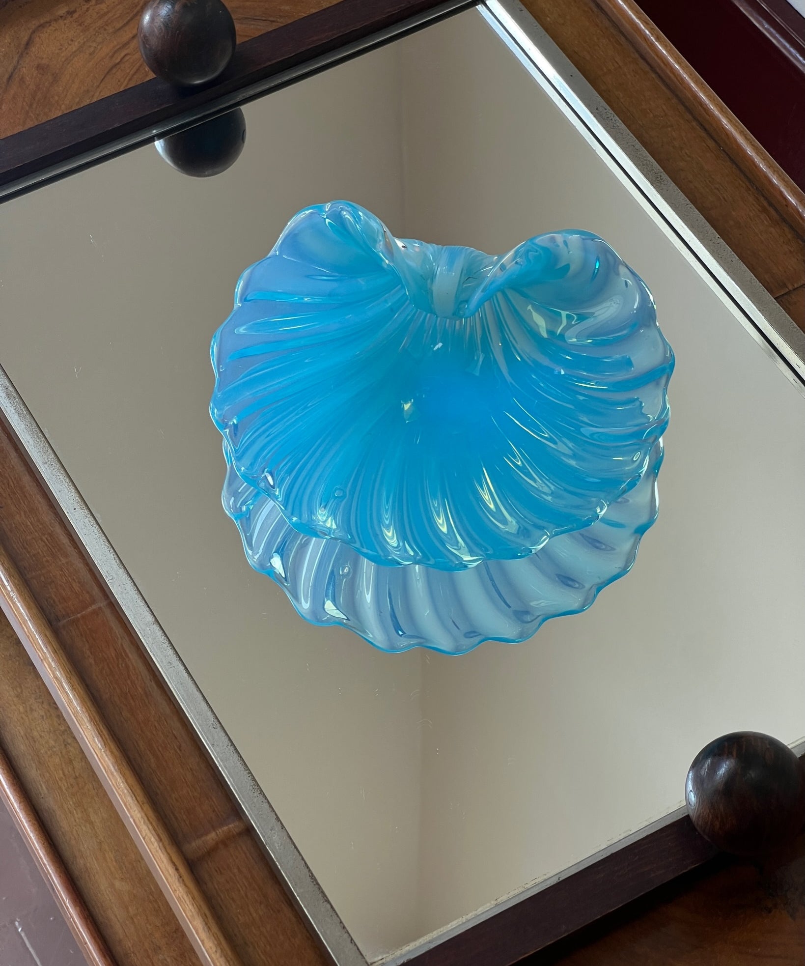Vintage blue Murano shell bowl