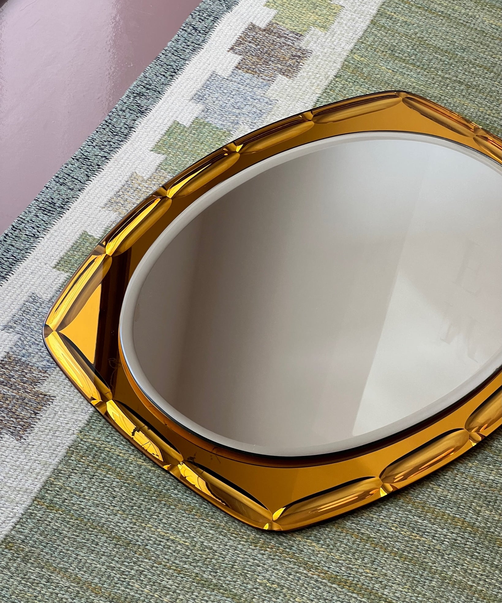 Vintage Italian mirror with golden yellow faceted mirror frame