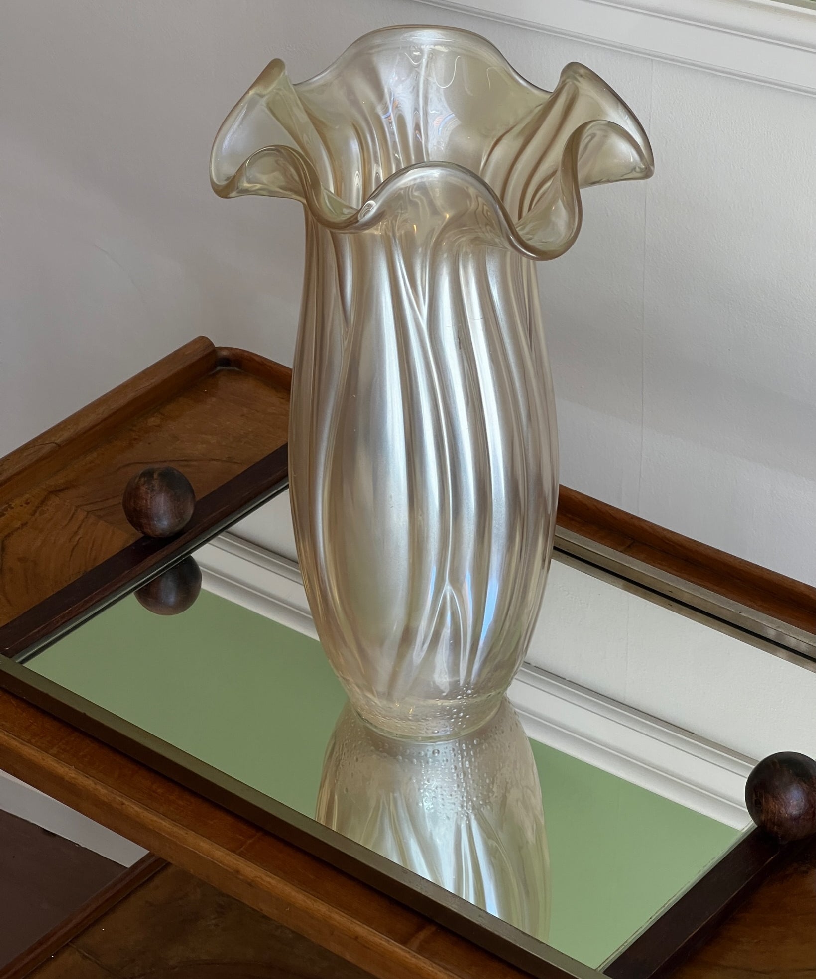 Vintage large clear/golden Murano vase