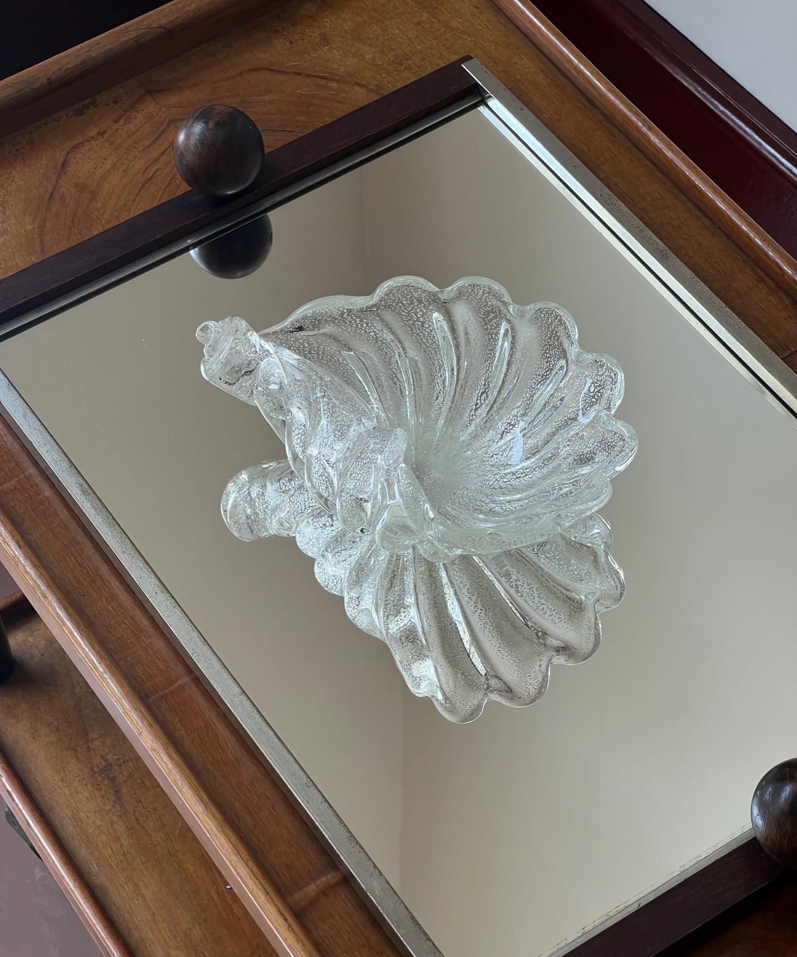 Vintage clear / silver Murano shell bowl