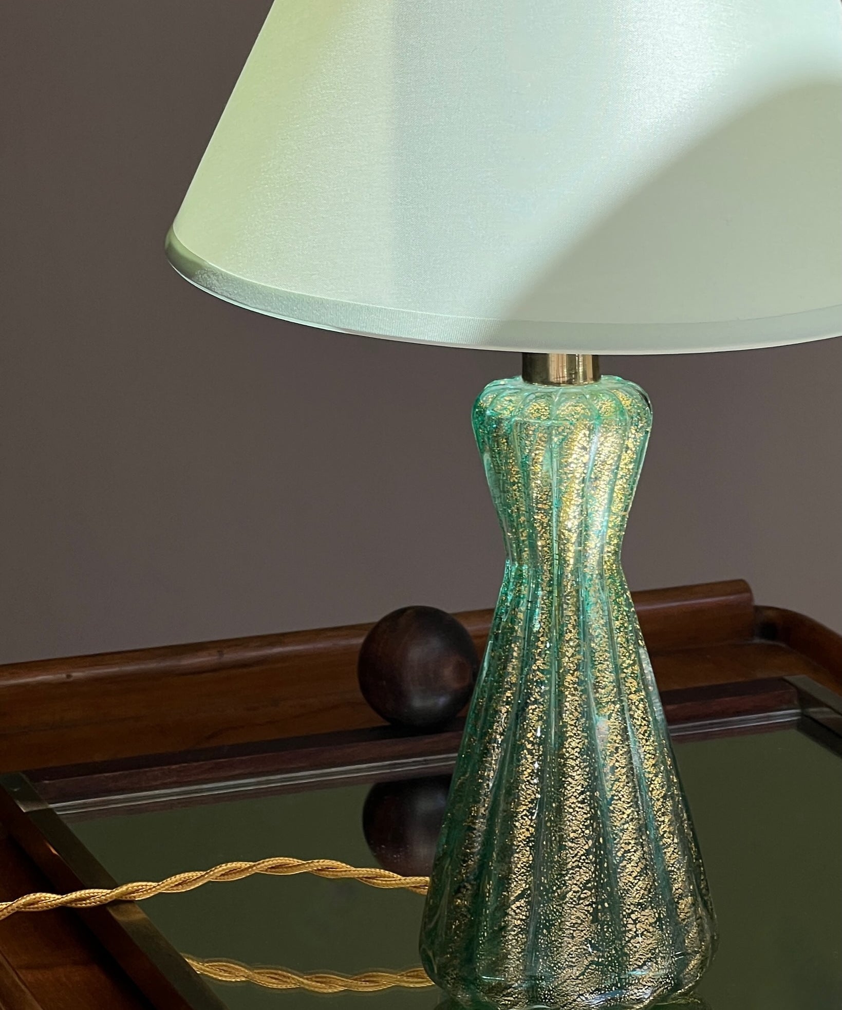 Vintage golden green Murano table lamp (with shade)