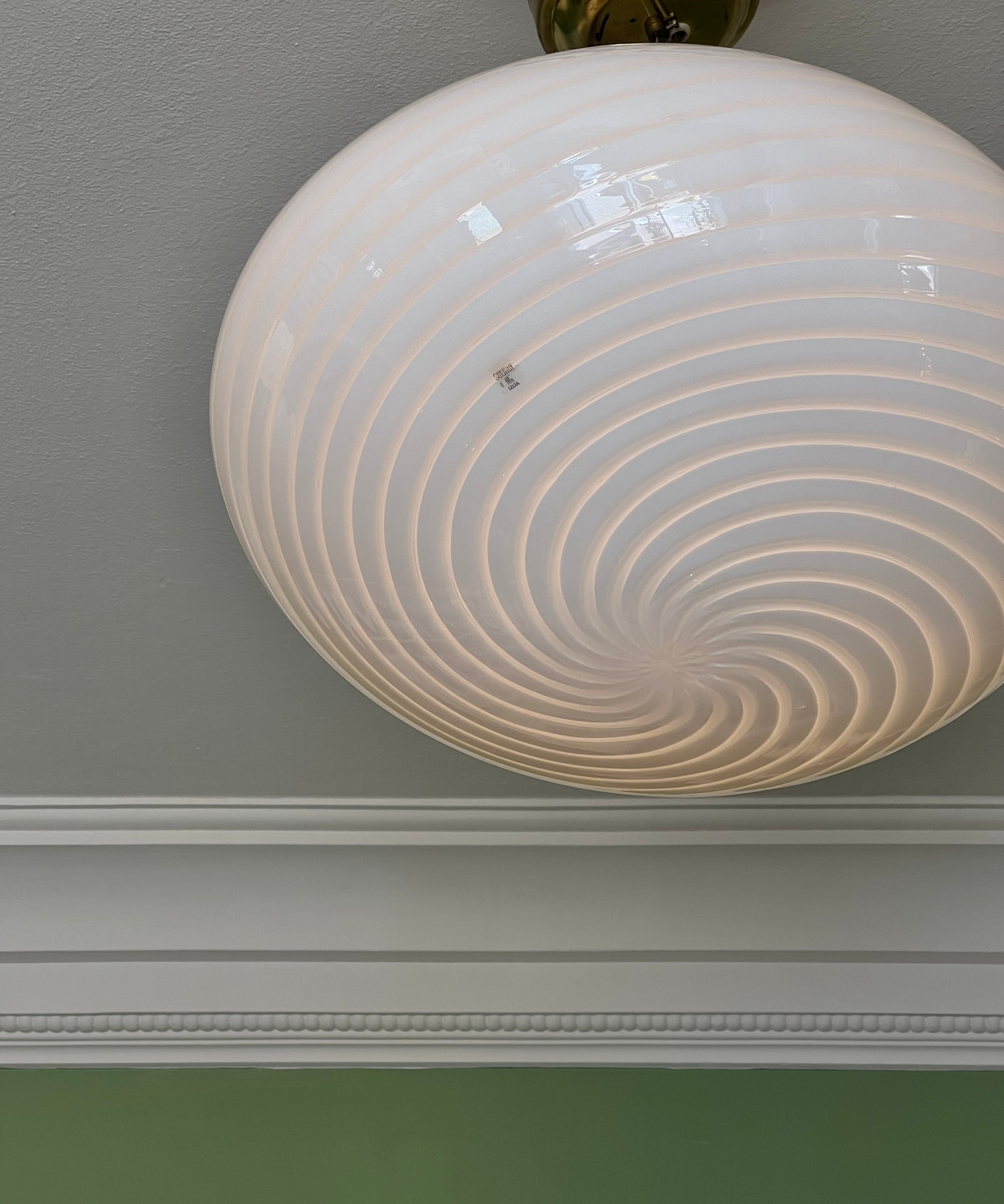 Vintage Murano oval white swirl ceiling lamp (D45)