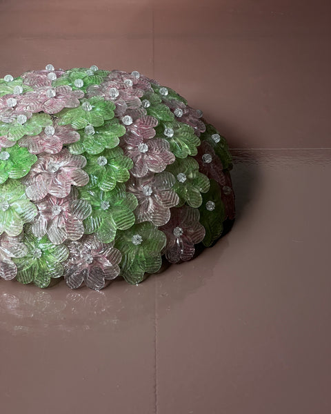 Vintage green/pink Murano flower ceiling/wall lamp (D40)