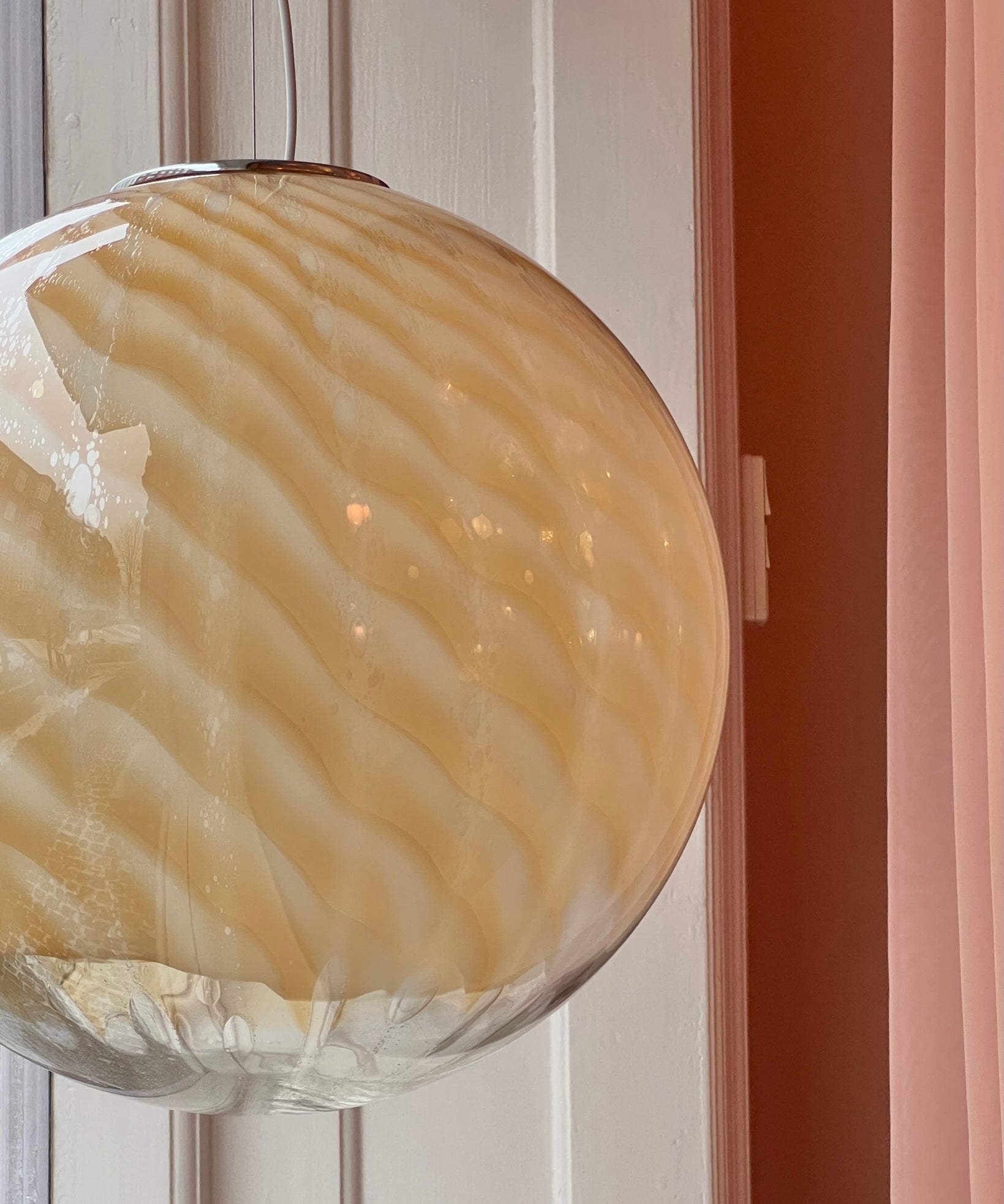 Large vintage golden clear Murano ceiling lamp (D50)