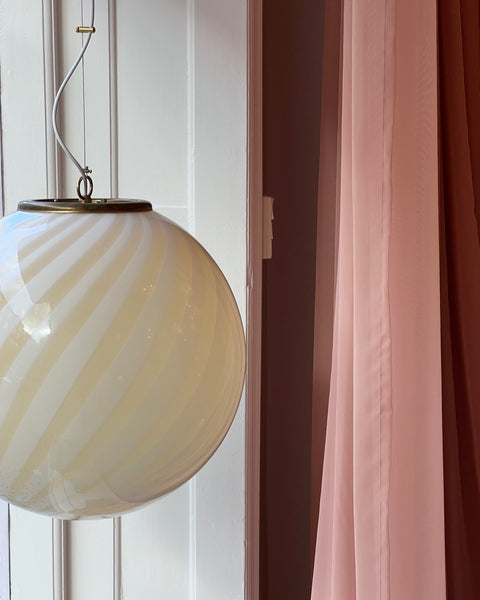 Large vintage Murano cream swirl ceiling lamp (D50)