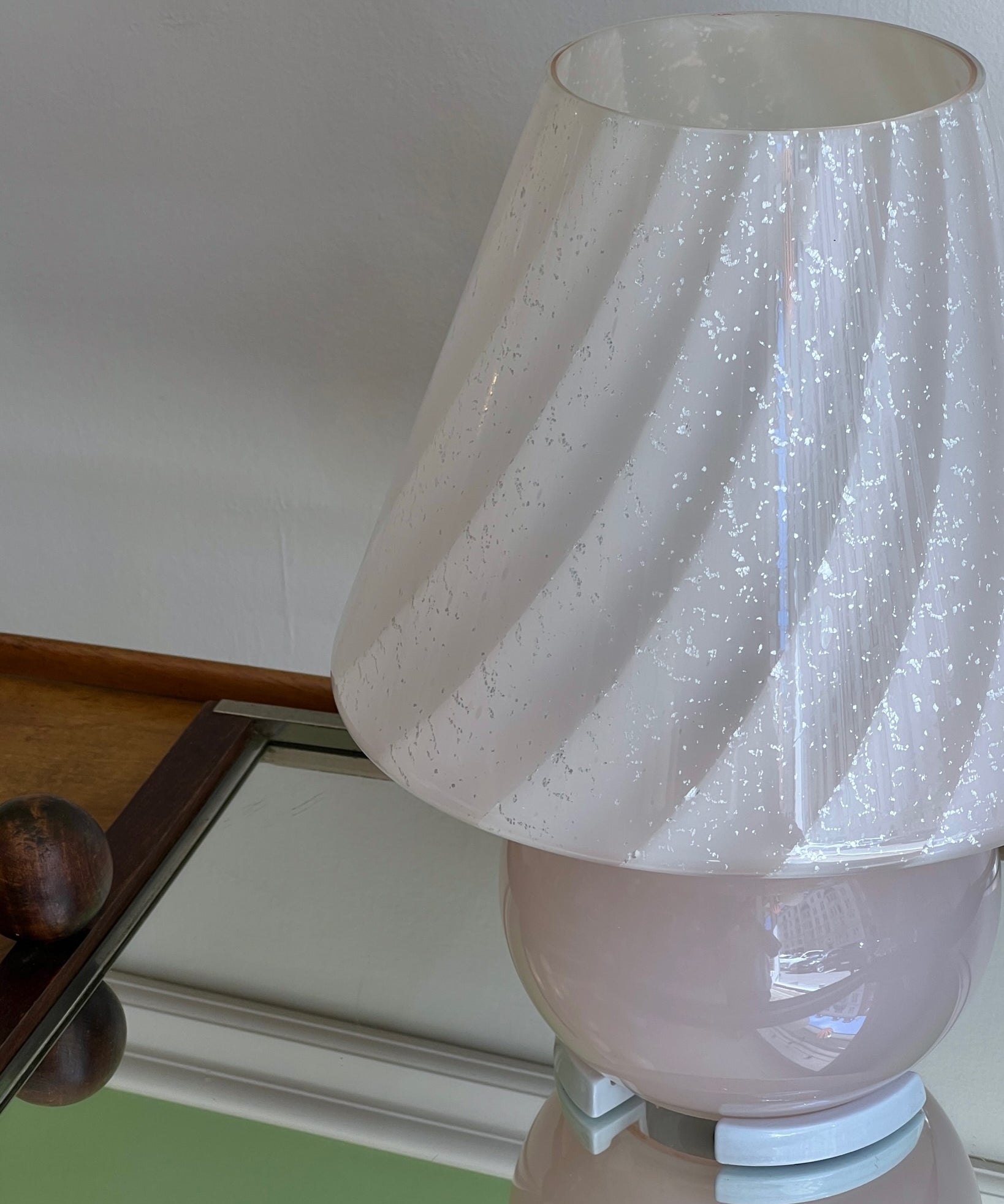 Vintage light pink with silver shimmer Murano mushroom table lamp