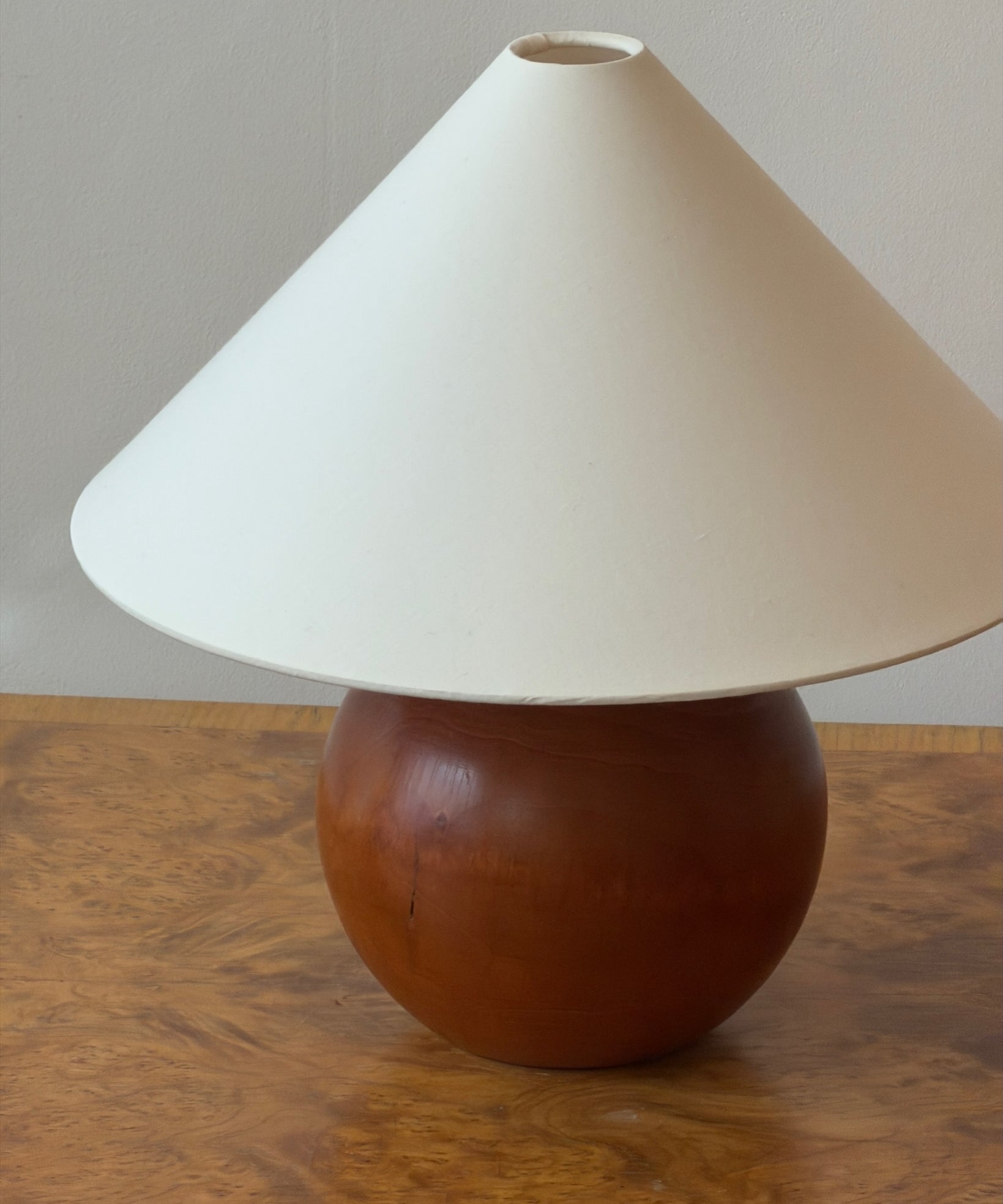 Vintage round dark wooden table lamp