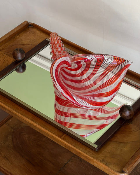 Vintage red/white Murano shell bowl