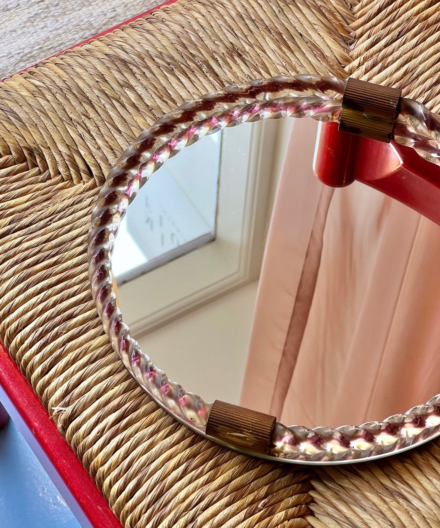 Vintage Italian mirror with twisted purple/clear glass frame