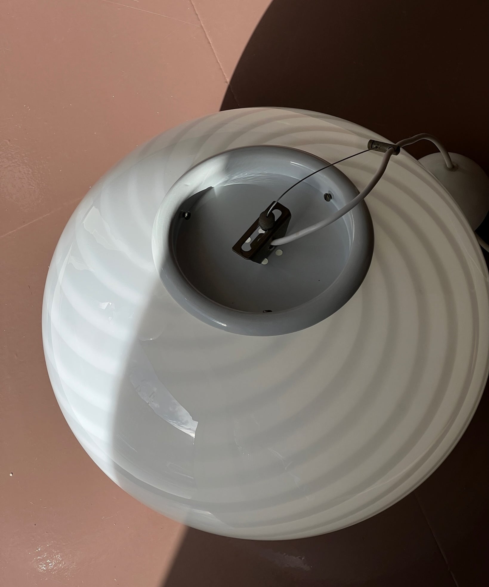 Vintage Murano oval white swirl ceiling lamp (D44)