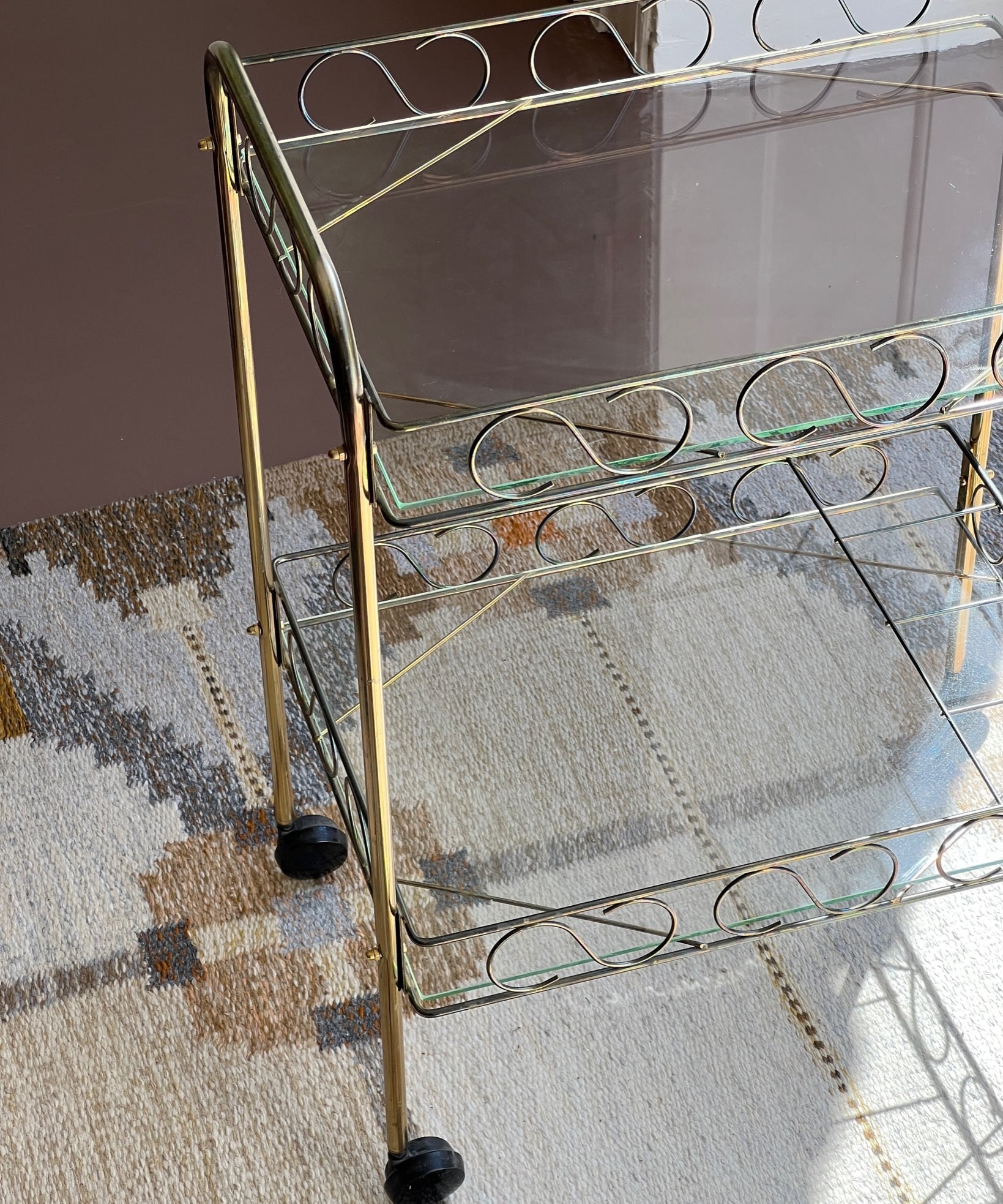 Vintage metal and glass trolley/table with wheels