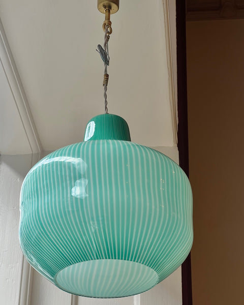 Vintage Massimo Vignelli Venini green vertical stripes ceiling lamp (D30)