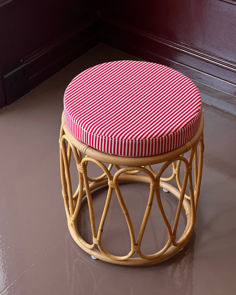 Rattan stool with striped cushion - BACK IN STOCK