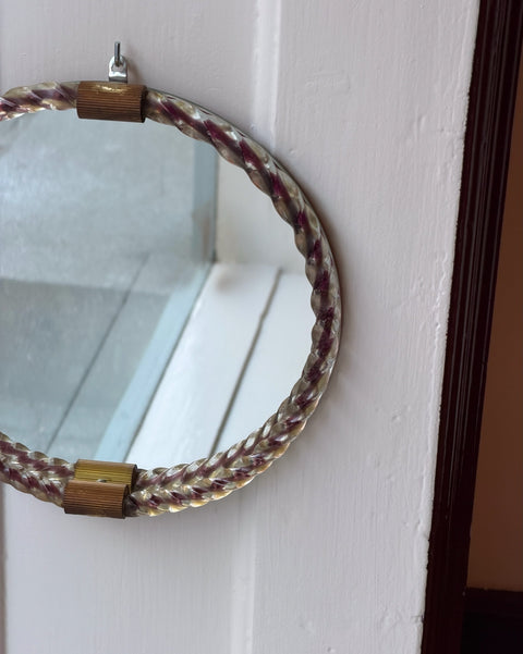 Vintage Italian mirror with twisted purple/clear glass frame