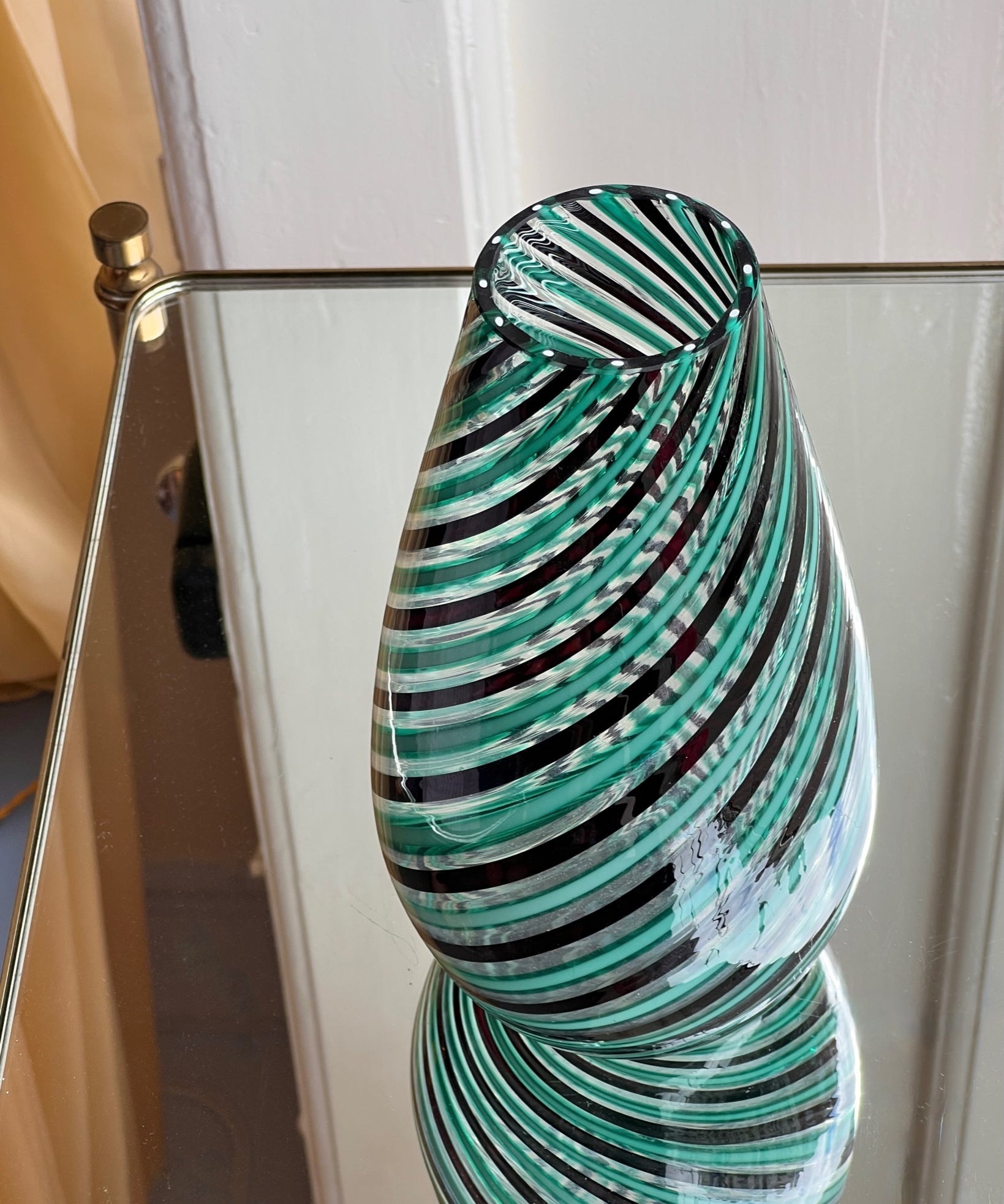 Vintage green/black swirl Murano vase