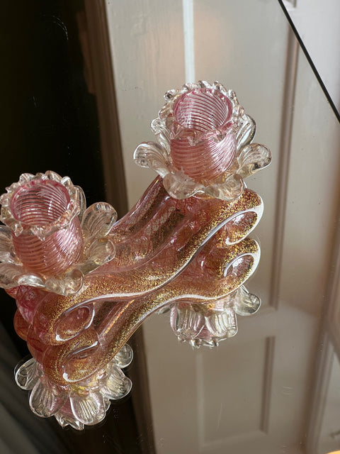 Vintage golden pink Murano candle holders