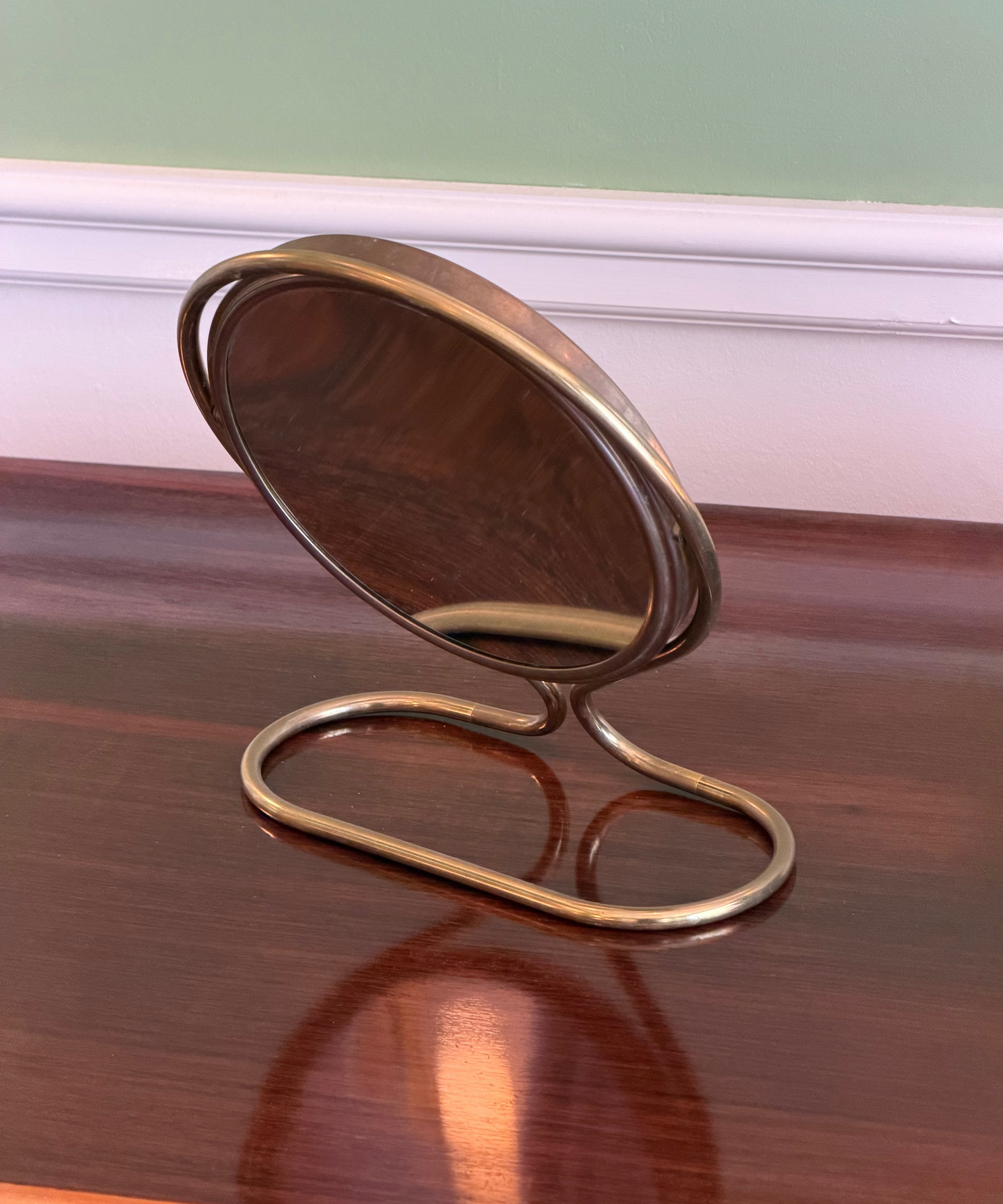 Vintage brass table mirror