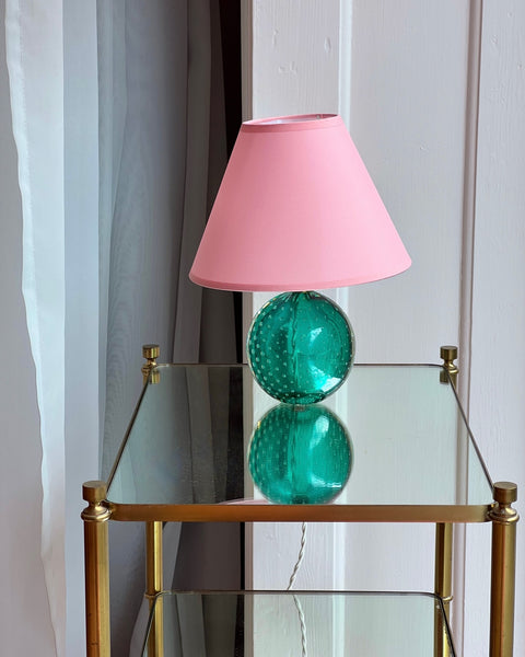 Large vintage green bubble Murano table lamp (with shade)