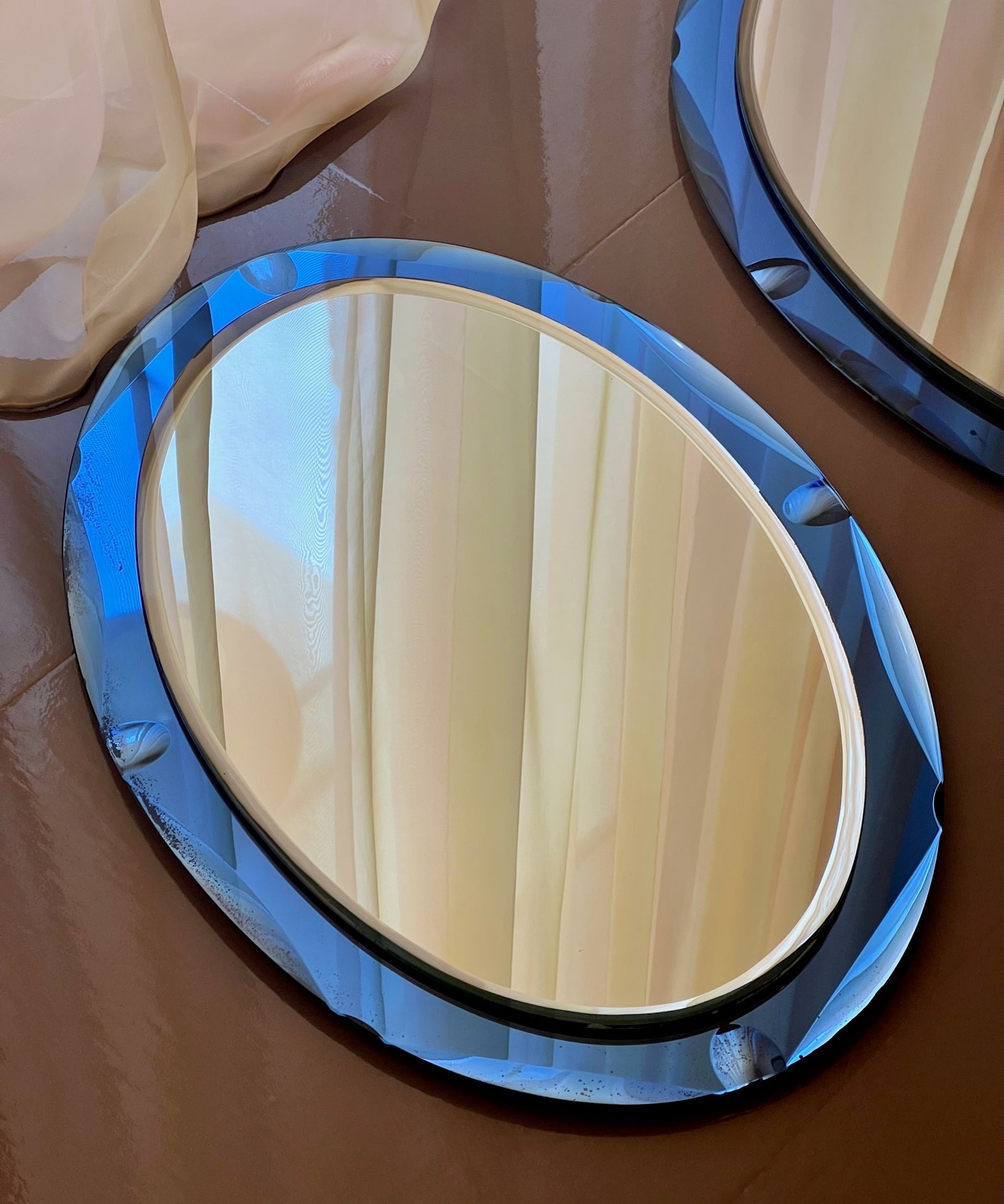Vintage Italian mirror with blue mirror frame