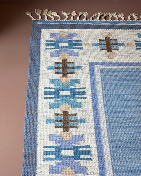 Vintage blue flat weave rug by Ingegerd Silow (IS)