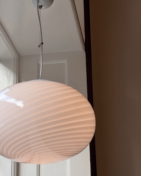 Vintage Murano white swirl oval ceiling lamp (D40)