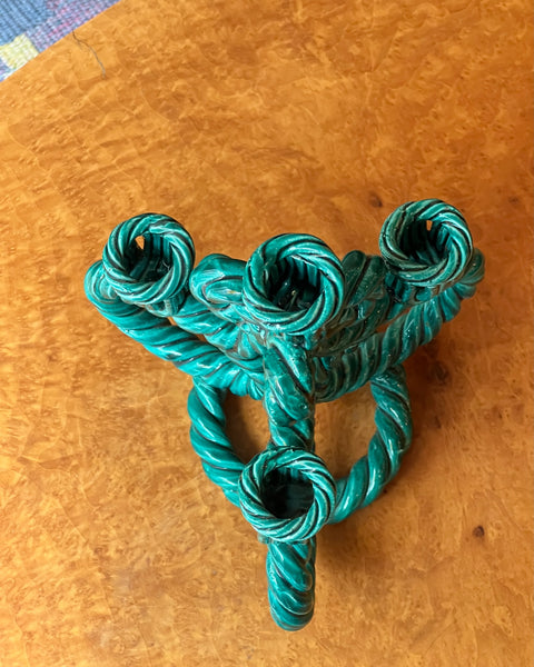 Vintage green twisted ceramic candle holder