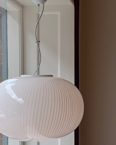 Large vintage oval white stripes Murano ceiling lamp (D50)