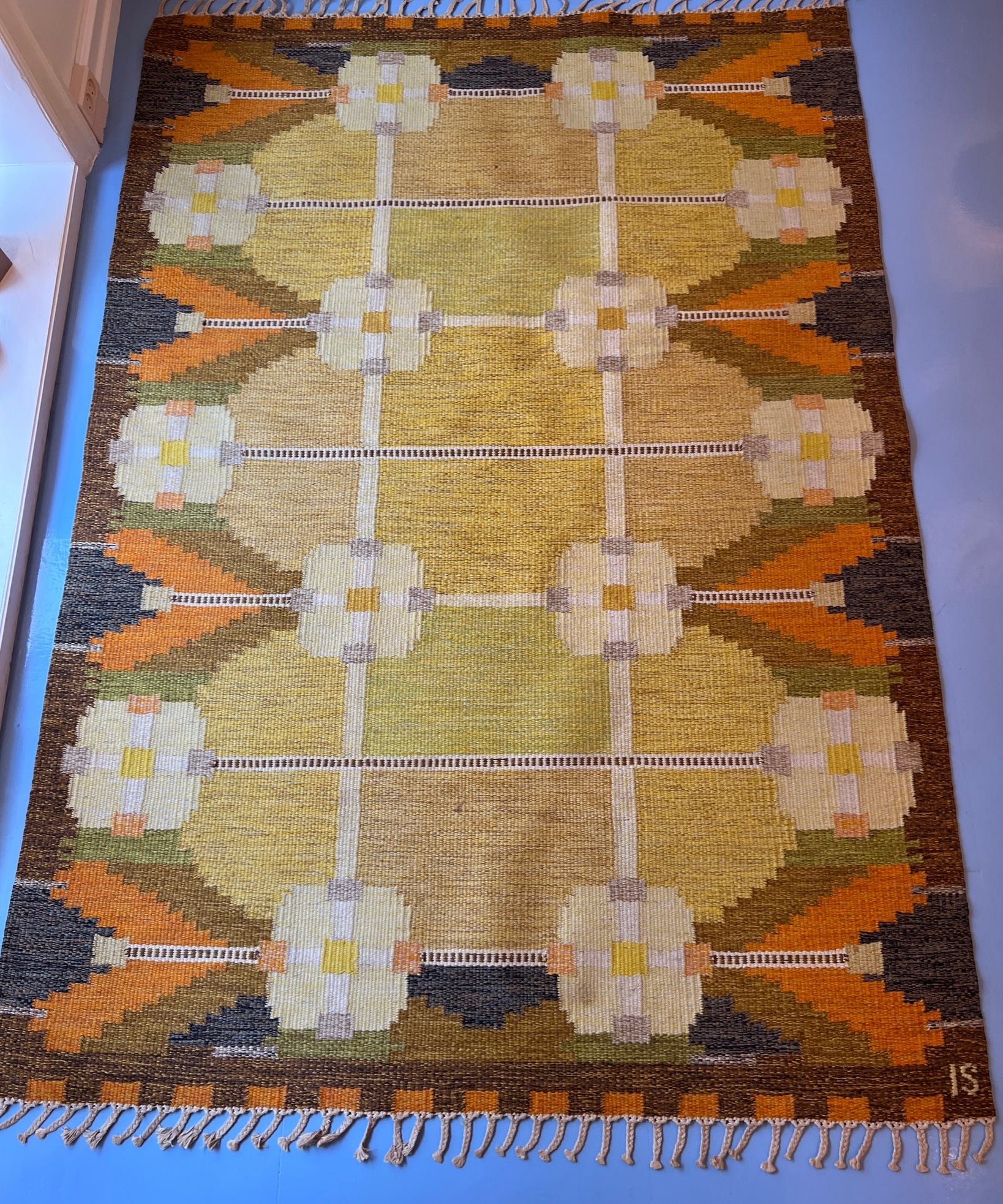 Vintage flat weave rug by Ingegerd Silow (IS)