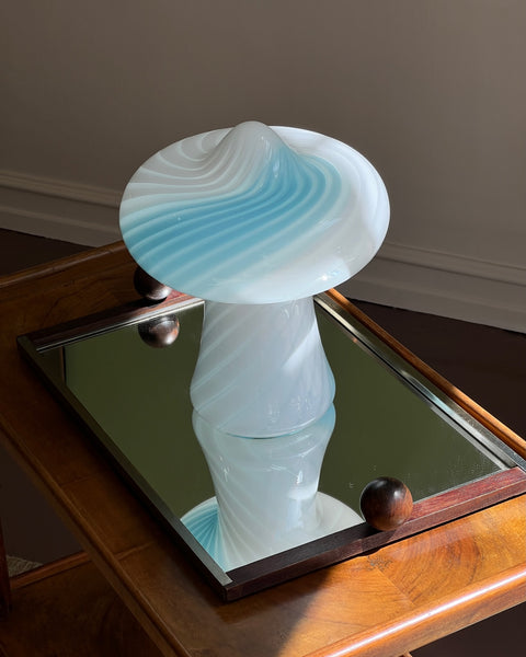 Vintage blue/white Murano mushroom table lamp