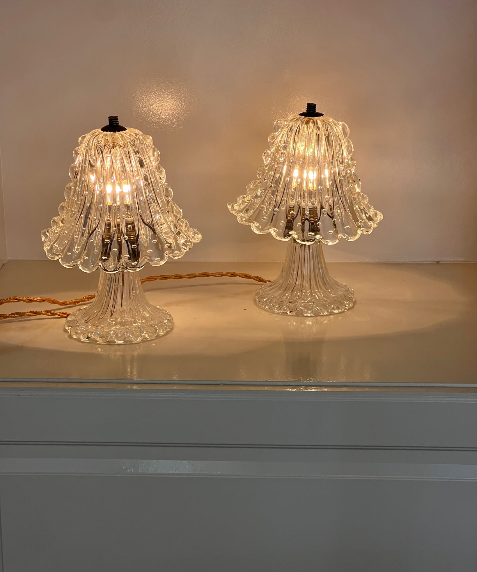 Vintage clear Murano table lamps (Sold as a pair)