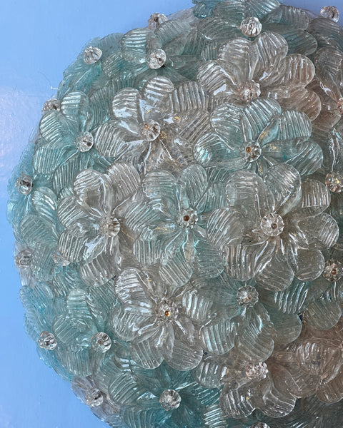 Vintage blue/clear/golden Murano flower ceiling/wall lamp (D34)