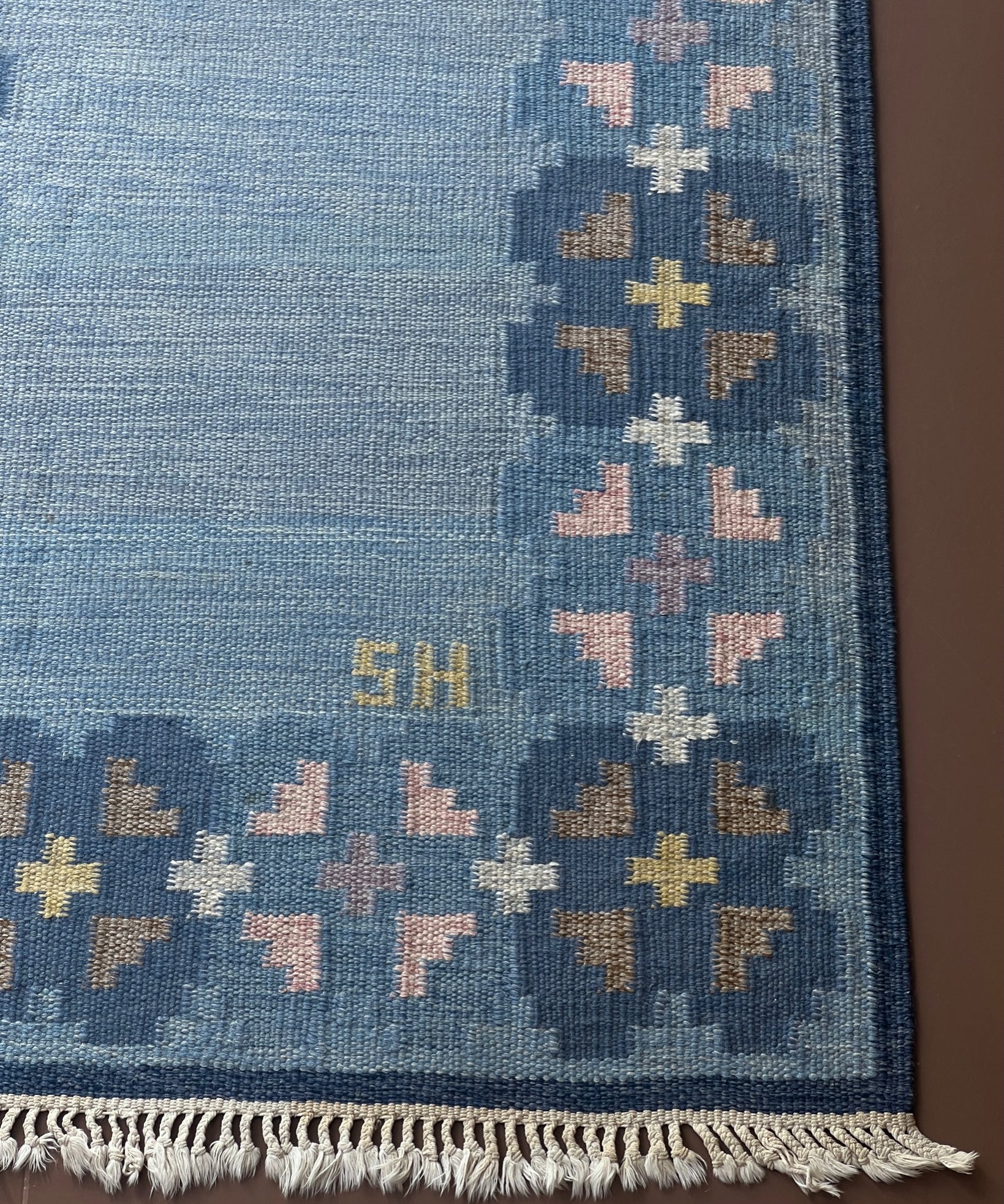 Vintage blue flat weave rug (SH)