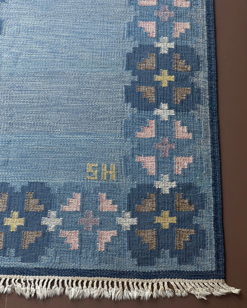 Vintage blue flat weave rug (SH)