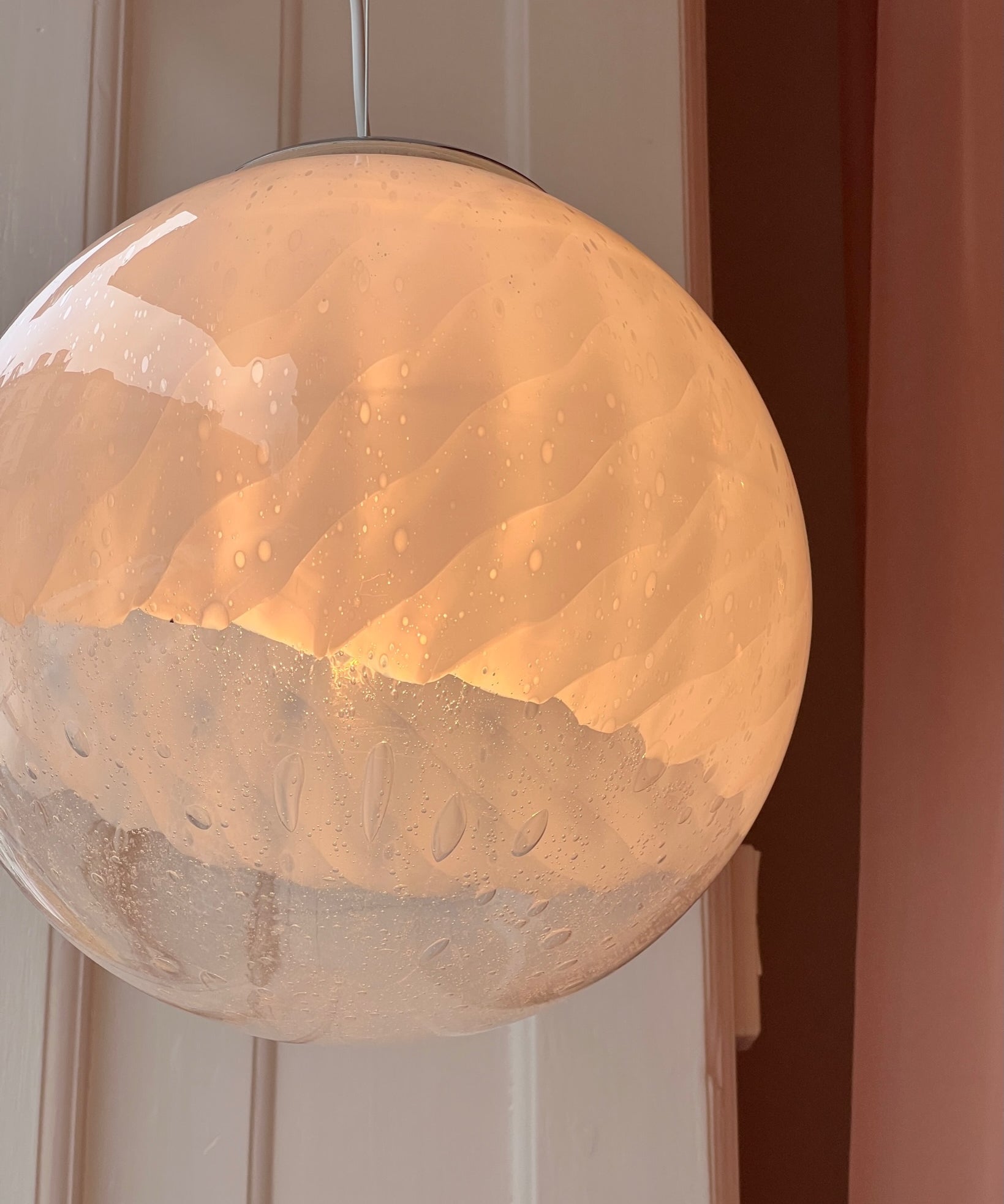 Vintage white clear Anemone Murano ceiling lamp (D35)
