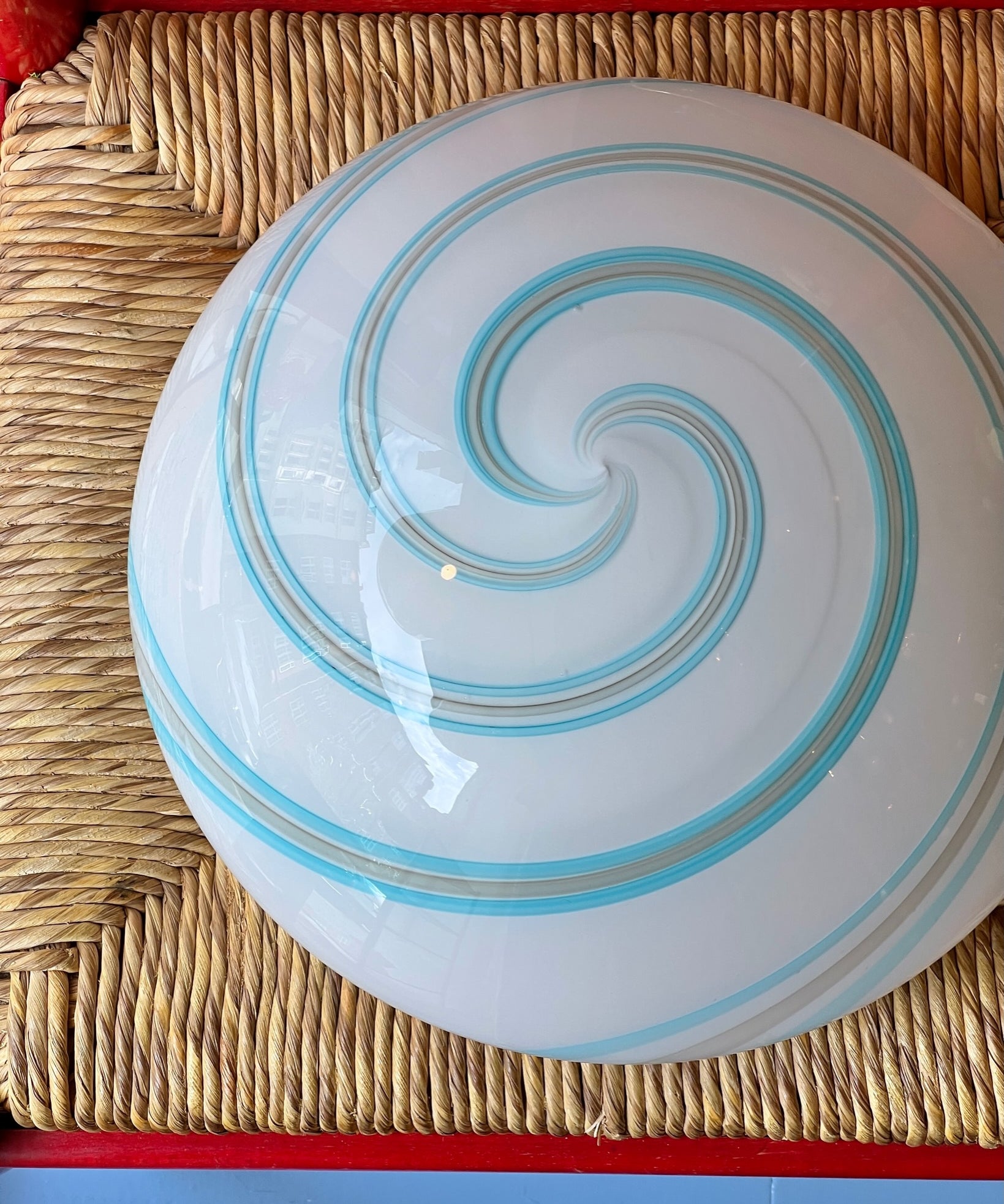 Vintage Murano blue/white spiral ceiling/wall lamp (D35)