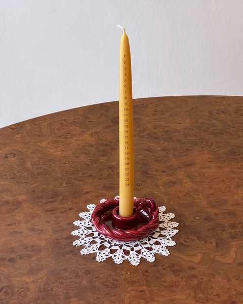 Vintage red twisted ceramic candle holder