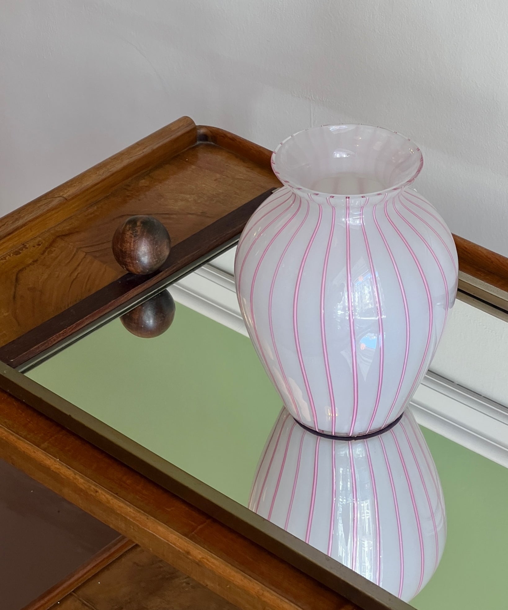 Vintage pink/opal Murano vase with stripes