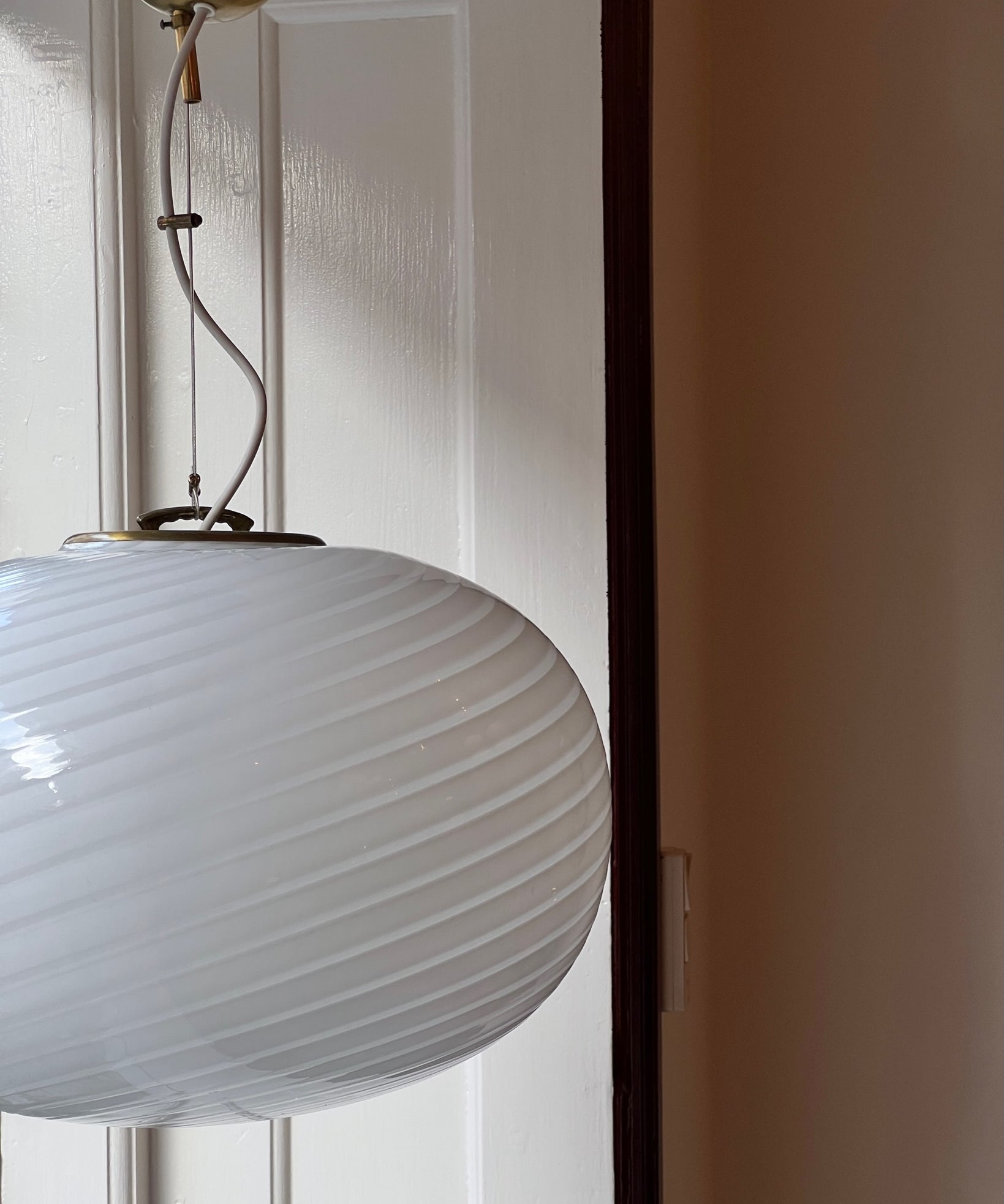 Vintage Murano oval white swirl ceiling lamp (D45)