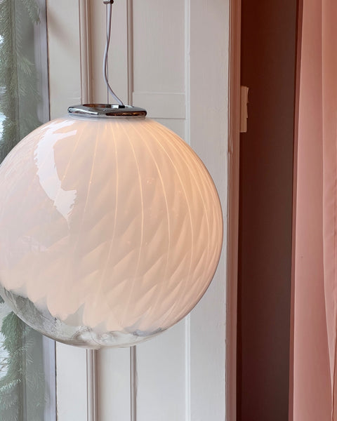 Large vintage white clear Murano ceiling lamp (D50)