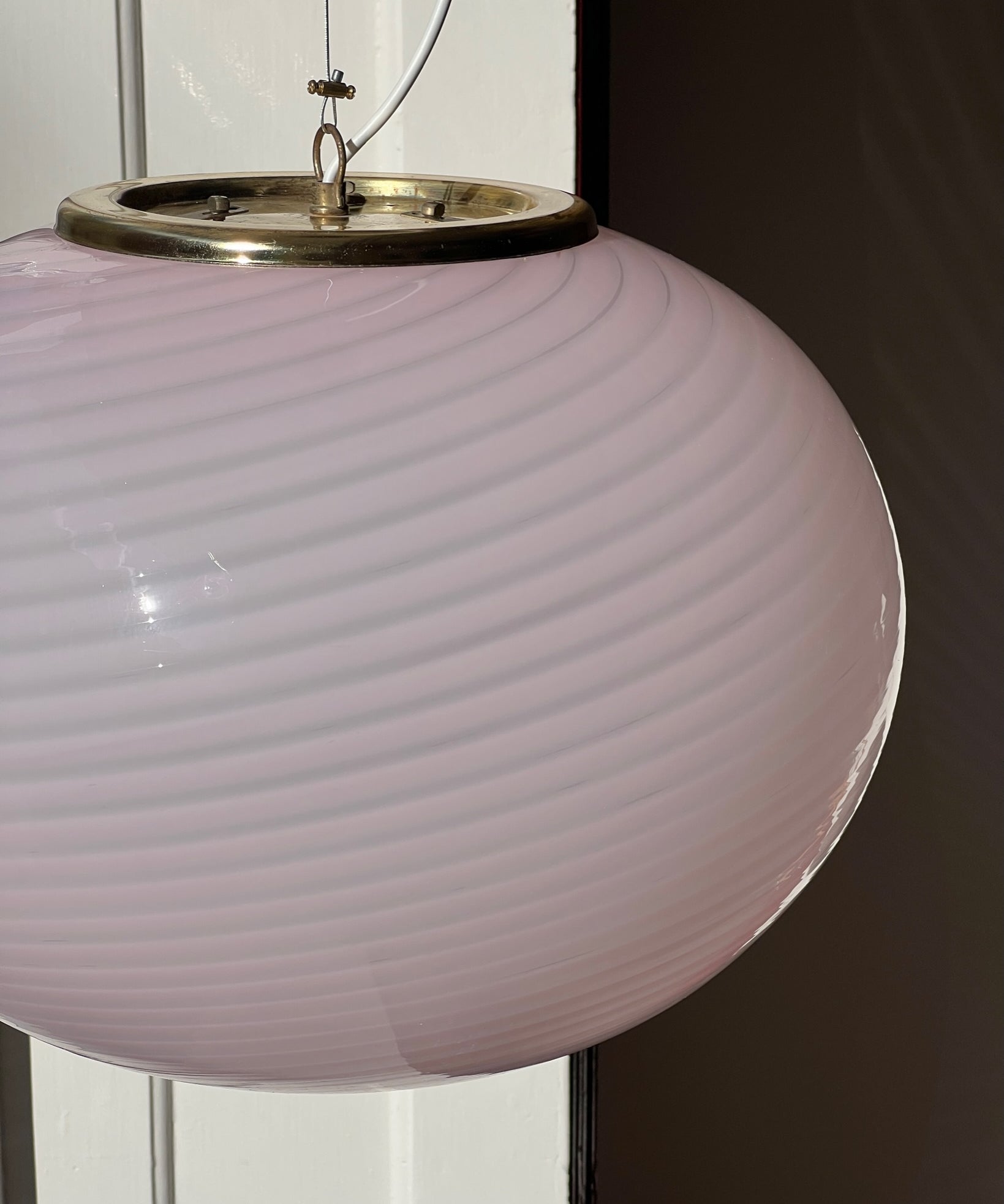 Vintage oval pink swirl Murano ceiling lamp (D45)