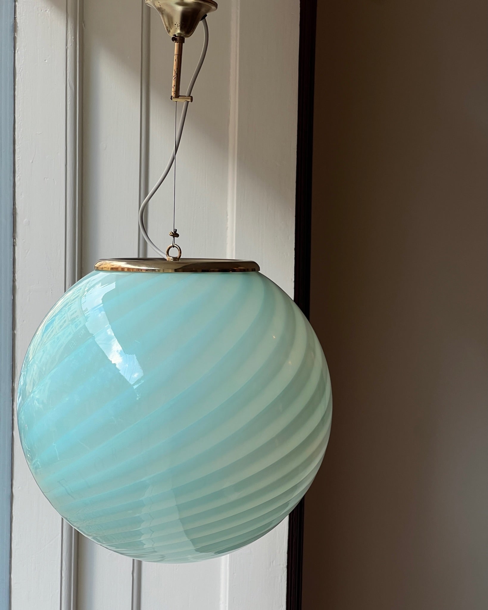 Vintage Murano Turquoise Millefiori Pendant Hanging Lamp Shade Wavy high quality Fluted Swirl