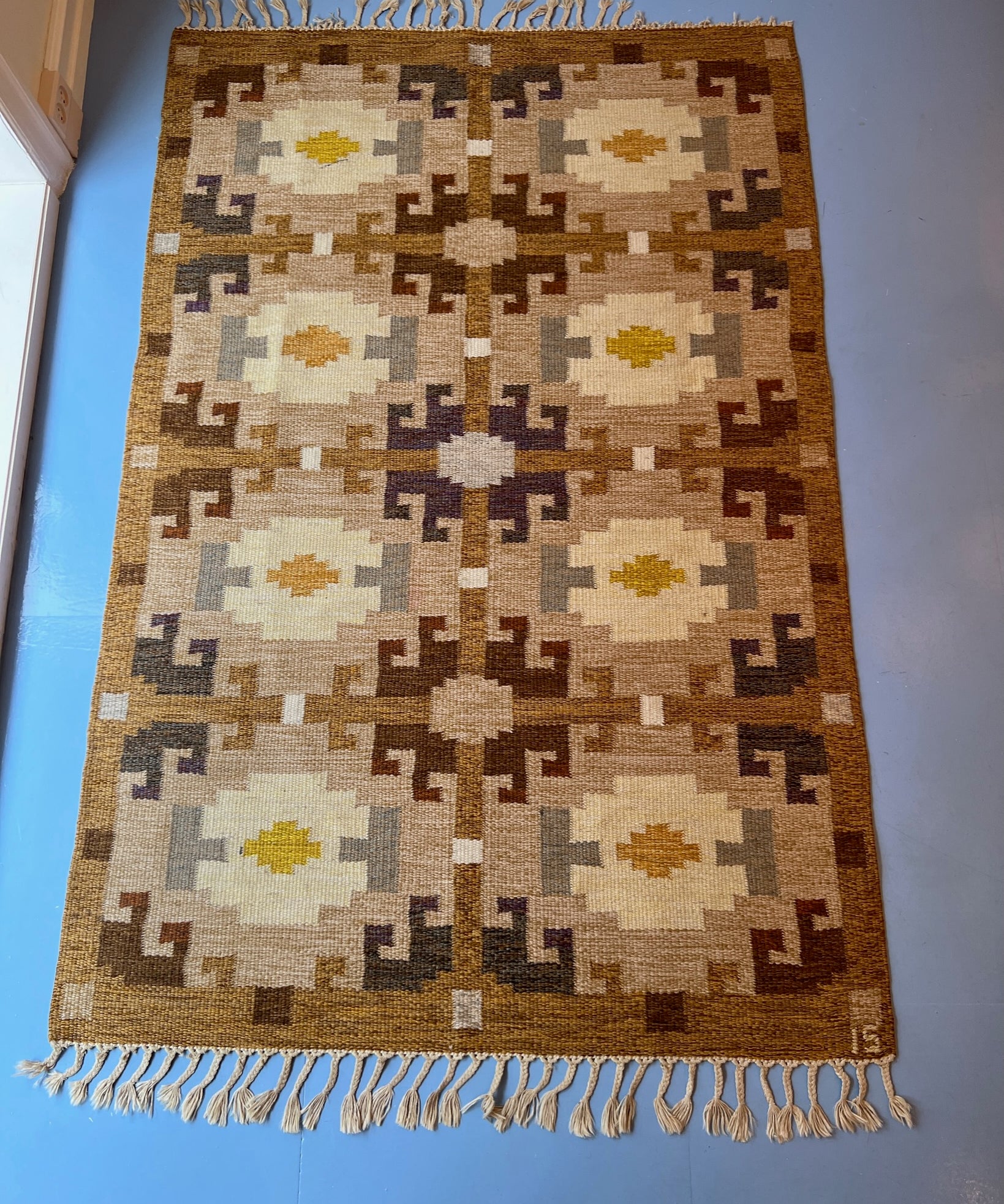 Vintage flat weave rug by Ingegerd Silow (IS)