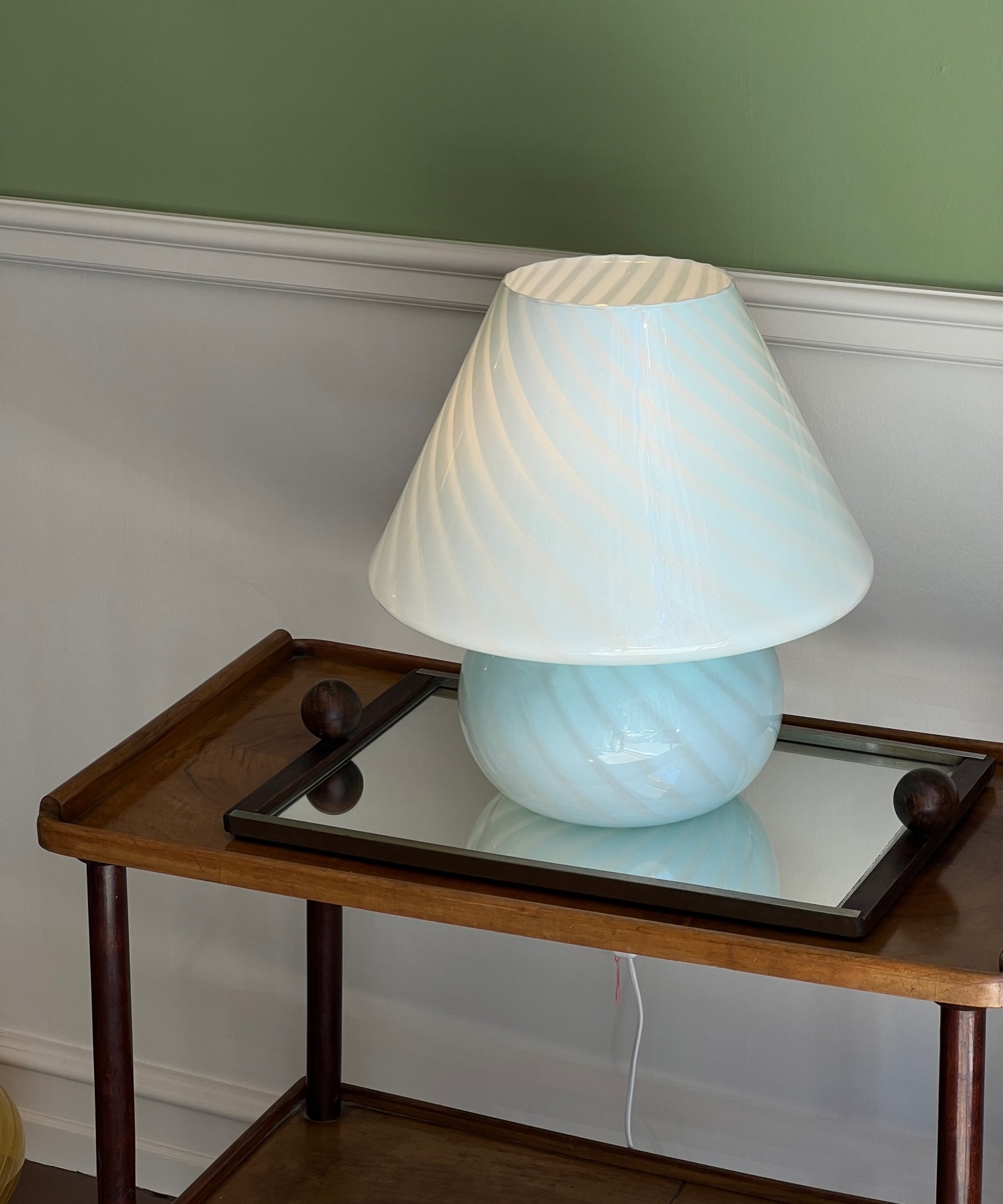 Vintage light blue Murano mushroom table lamp - Large