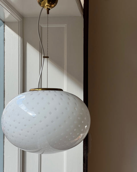 Vintage Murano white dotted oval ceiling lamp (D40)