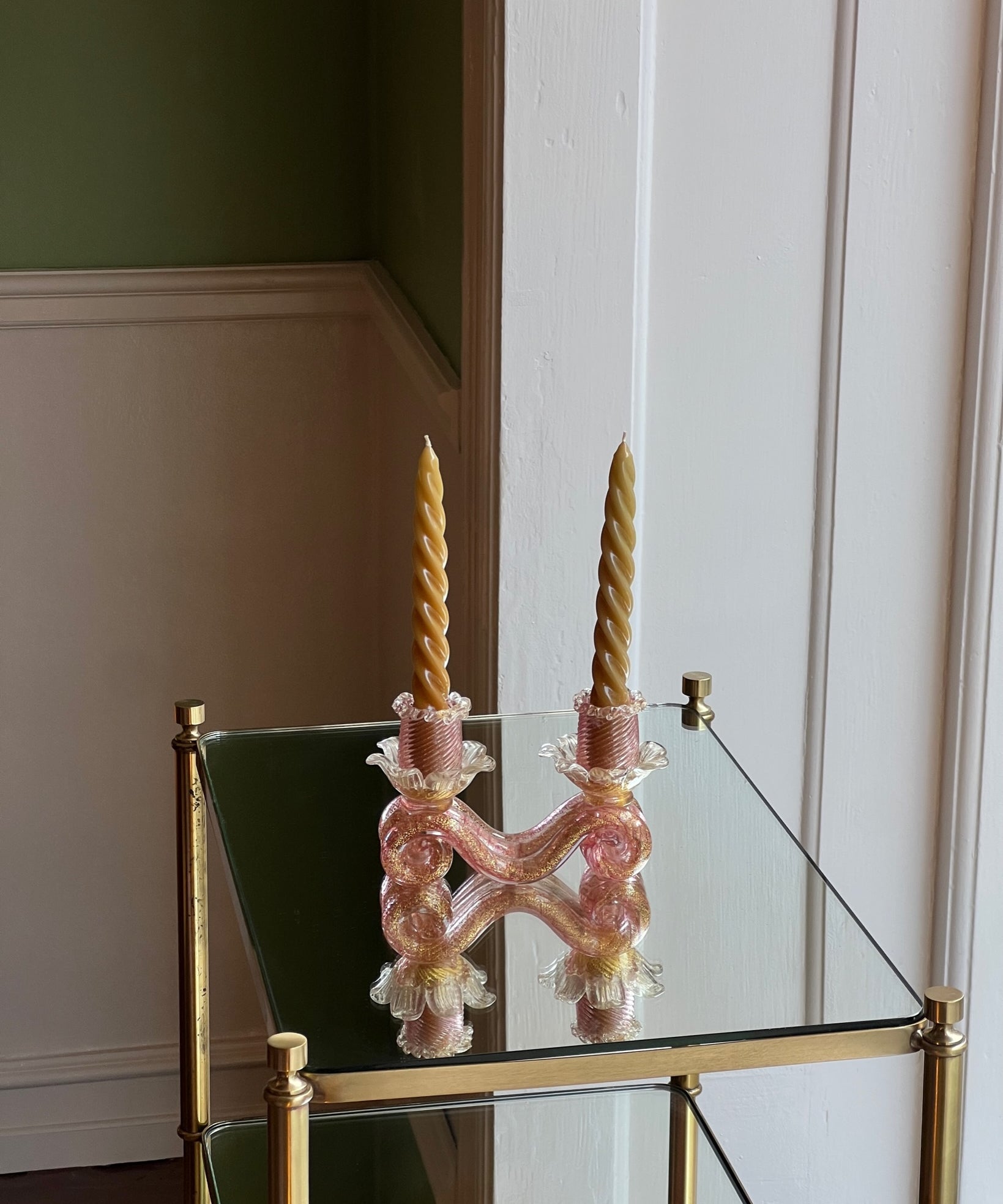 Vintage golden pink Murano candle holders